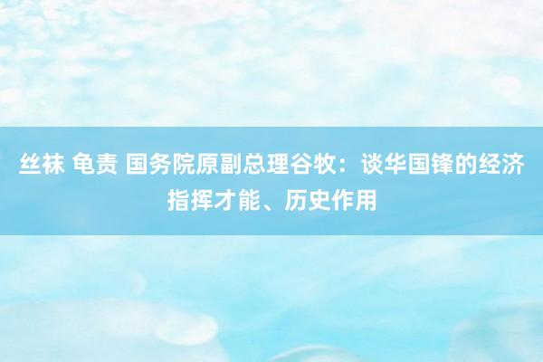 丝袜 龟责 国务院原副总理谷牧：谈华国锋的经济指挥才能、历史作用